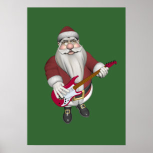Poster Rock Star Père Noël avec guitare électrique rouge