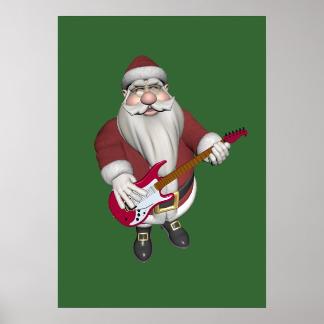 Poster Rock Star Père Noël avec guitare électrique rouge (Devant)
