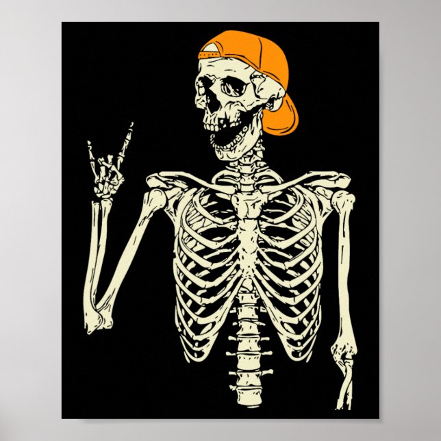 Poster Rocker Skeleton Casquette Skin Cool Halloween Punk (Devant)