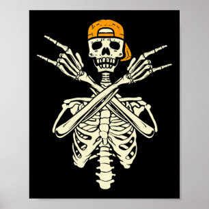 Poster Rocker Skeleton Patinage Casquette Halloween Hand 
