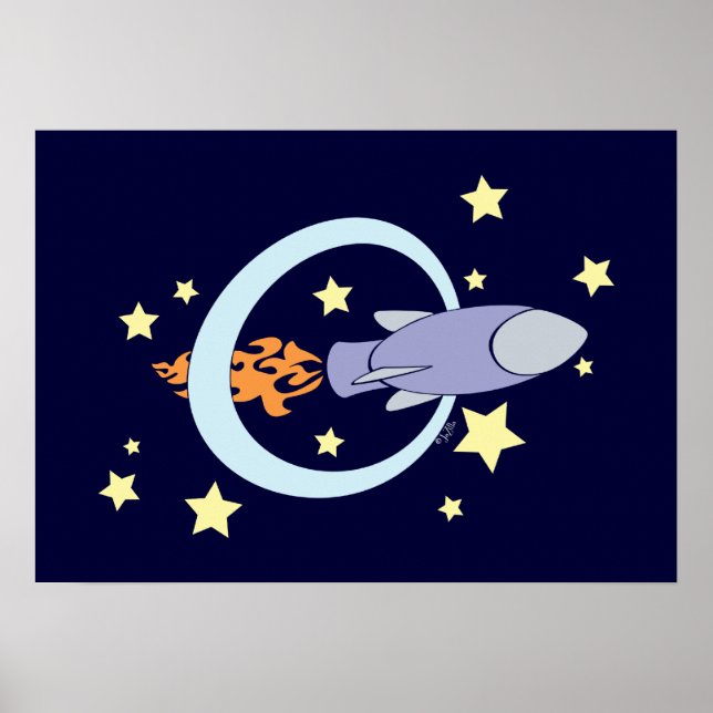 Poster Rocket Bleu foncé Enfants Espace rétro (Devant)