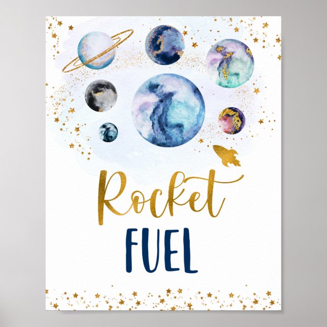 Poster Rocket Fuel Galaxy Blue Gold Space Anniversaire (Devant)