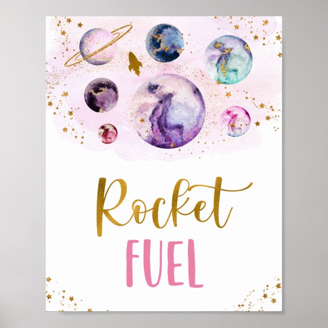 Poster Rocket Fuel Galaxy Pink Gold Space Anniversaire (Devant)