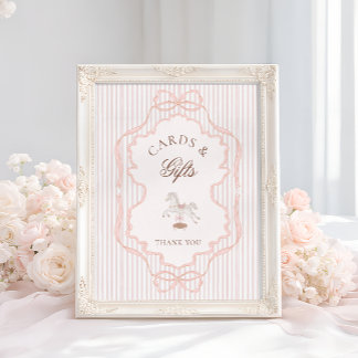 Poster Rocking Horse Pink Baby Shower Cards and Gifts