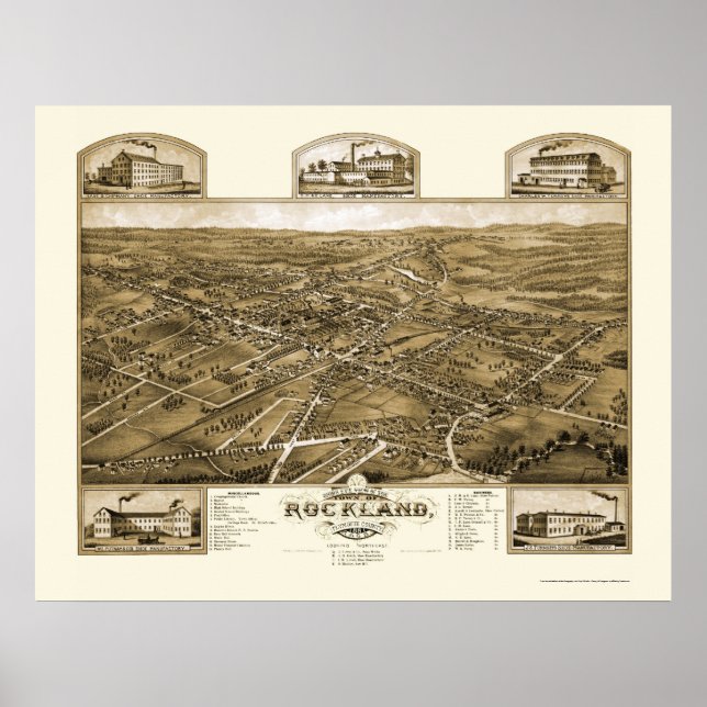 Poster Rockland, MA Carte panoramique - 1881 (Devant)