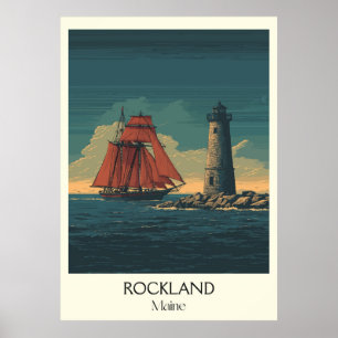 Poster Rockland Maine Phare Vintage Art de voilier