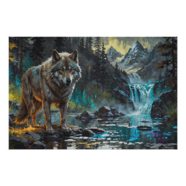 Poster Rocky Mountain Grey Wolf Art