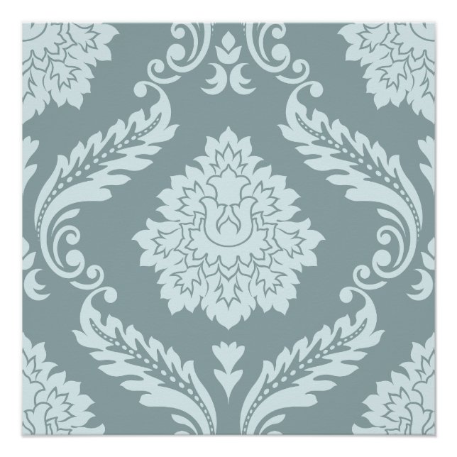 Poster Rococo Damask Lg Pattern Duck Egg Blue+Teal (Devant)