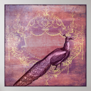Poster Rococo French Purple Peacock Imprimer