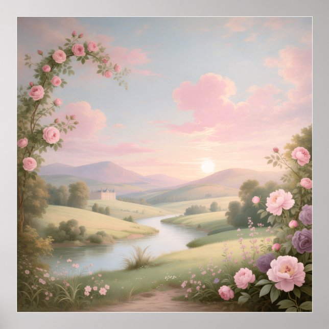 Poster Rococo Rose River Landscape Mural (Devant)
