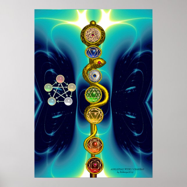 POSTER RODE D'ASCLEPIUS 7 CHAKRAS, YOGA, ÉNERGIE SPIRITUE (Devant)