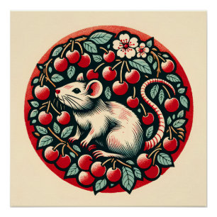 Poster Rodent Fruit Cerf Rat Art Rats Cerises