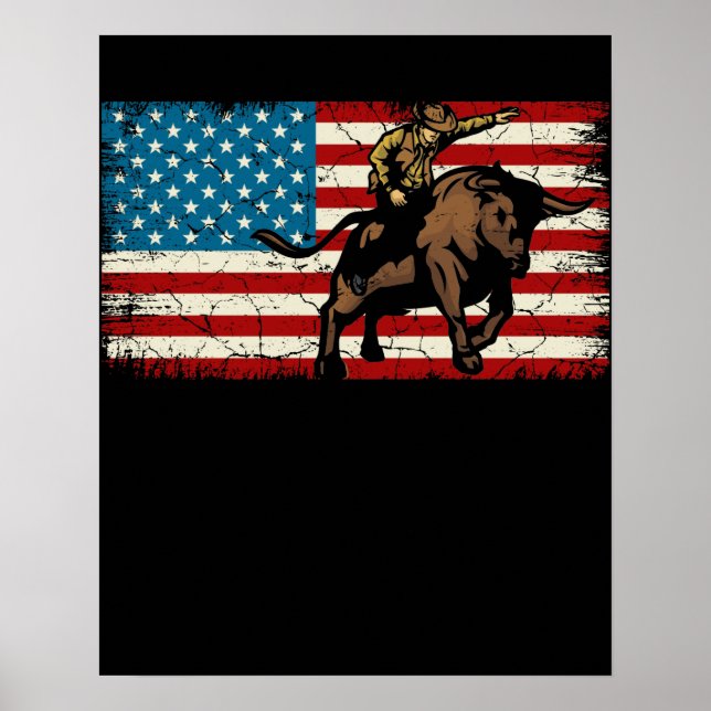 Poster Rodeo Bull Rider Drapeau américain patriotique (Devant)