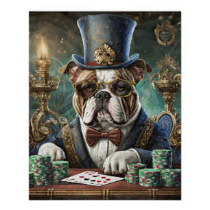 Poster Roi de la Table, Bulldog joue des cartesTissu Papi
