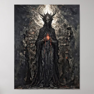 Poster Roi démon avec coeur brûlant dans l'église gothiqu
