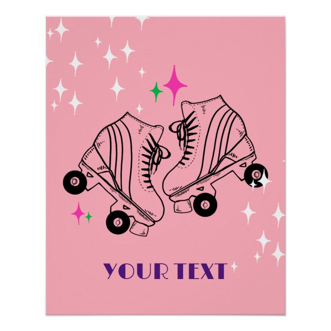Poster Roller Skates Patinage rose Anniversaire Disco Par (Devant)