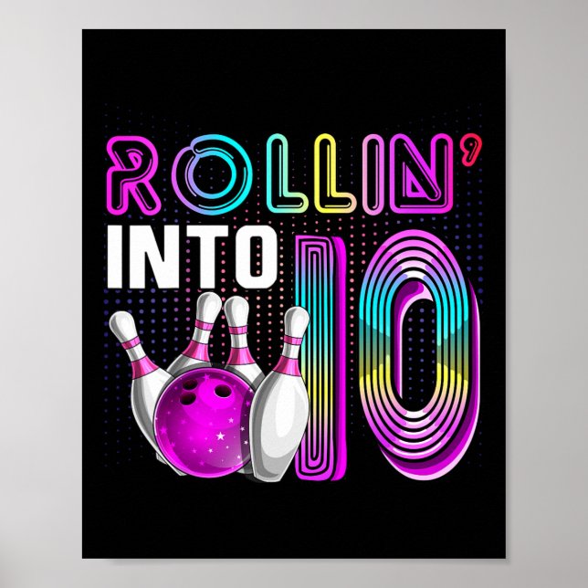 Poster Rollin Into 10 Bowling Birthday Party 10th Birthda (Devant)
