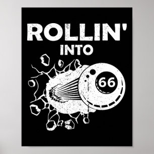 Poster Rollin Into 66 Billiards 66e Anniversaire Flaming