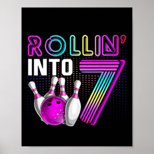 Poster Rollin Into 7 Bowling Anniversaire fête 7e Anniver