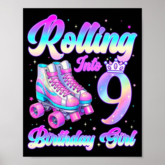 Poster Rolling Into 9 Year Old Roller Skating 9th Birthda (Devant)