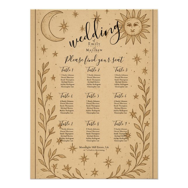 Poster Romance céleste Soleil mystique et Lune (Devant)