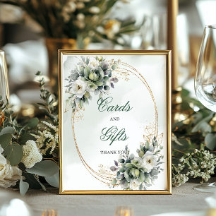 Poster Romance doux Cartes et cadeaux de verdure et d'or 