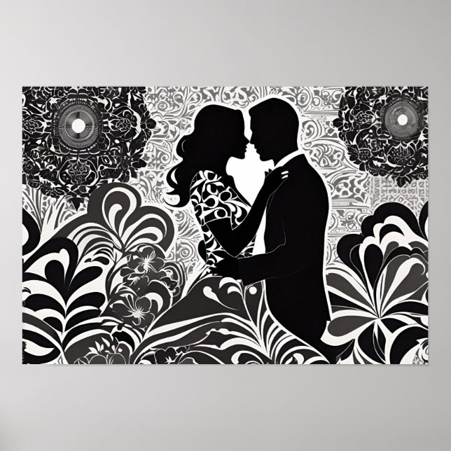 Poster Romance moderne : Baiser noir et blanc (Devant)