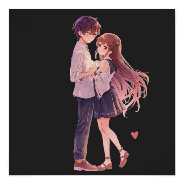 Poster Romantic Anime Couple - Cute Aesthetic Lovers Art  (Devant)