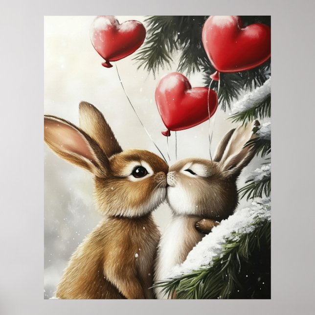Poster Romantic Bunny Couple Valentine Wall Art (Devant)