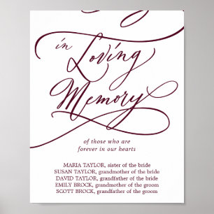 Poster Romantic Burgundy Text Wedding In Loving Memory