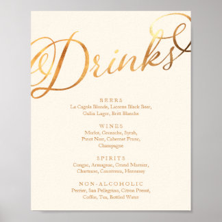 Poster Romantic Faux Gold Calligraphy Wedding Drinks Menu