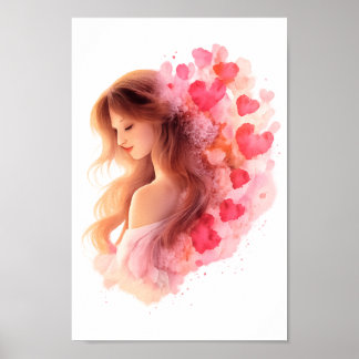 Poster Romantic Floral Portrait Soft Valentine Love Art