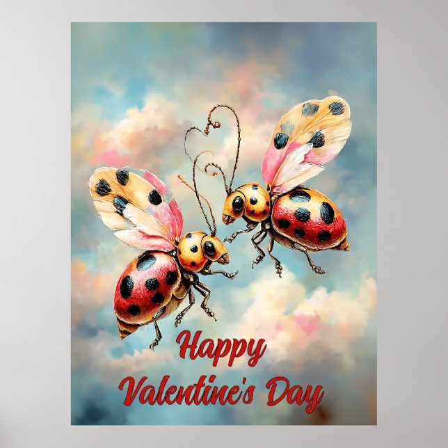 Poster Romantic Ladybugs in Flight (Devant)