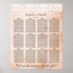 Poster Romantic Roses and Lace Wedding Seating Chart