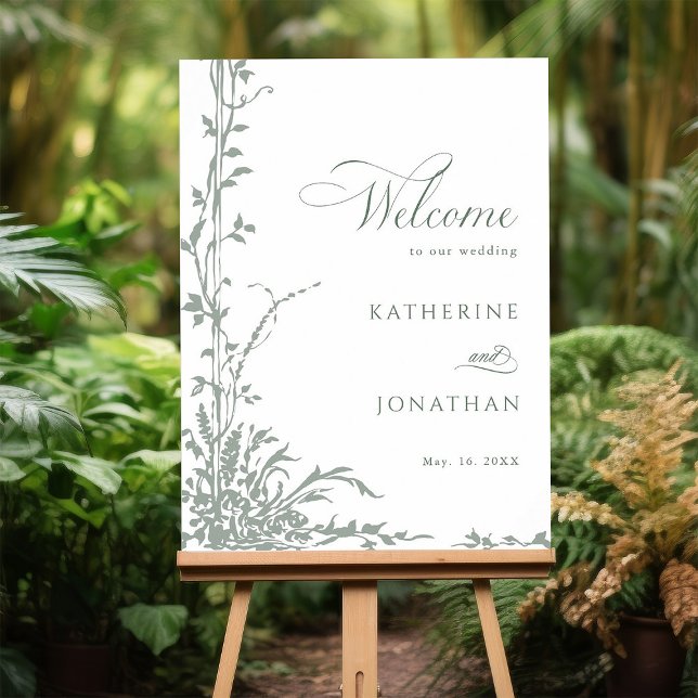Poster Romantic Sage Green Floral Garden Wedding Welcome  (Créateur téléchargé)