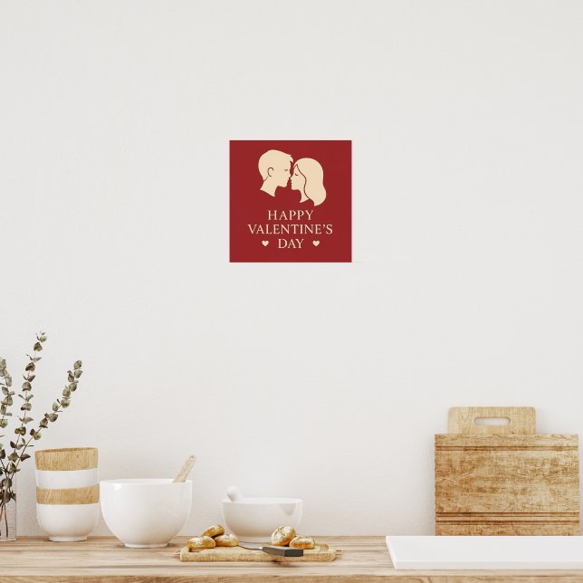 Poster Romantic Valentines Day Minimal Couple Silhouette (Cuisine)