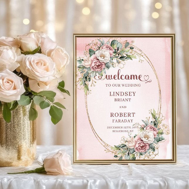 Poster Romantic Wedding Welcome Blush Floral Greenery (Romantic Wedding Welcome Blush Floral Greenery)
