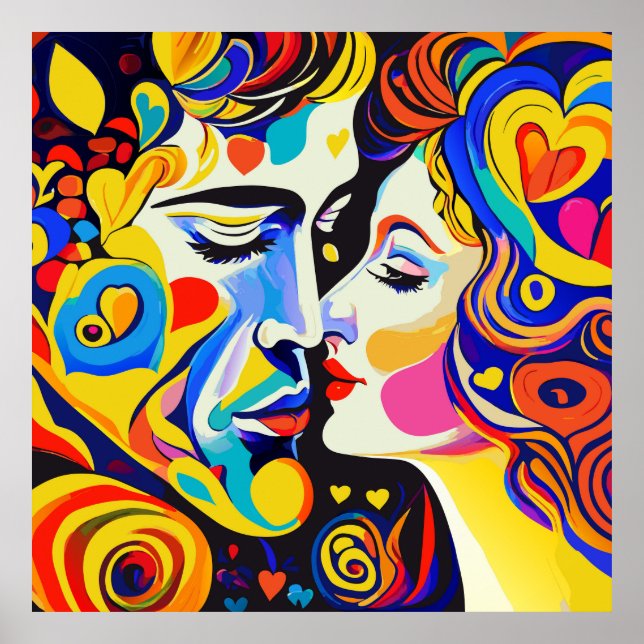 Poster Romantique Beau Couple de baiser en amour (Devant)