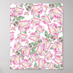 Poster Romantique blanc rose jaune d'été rose floral