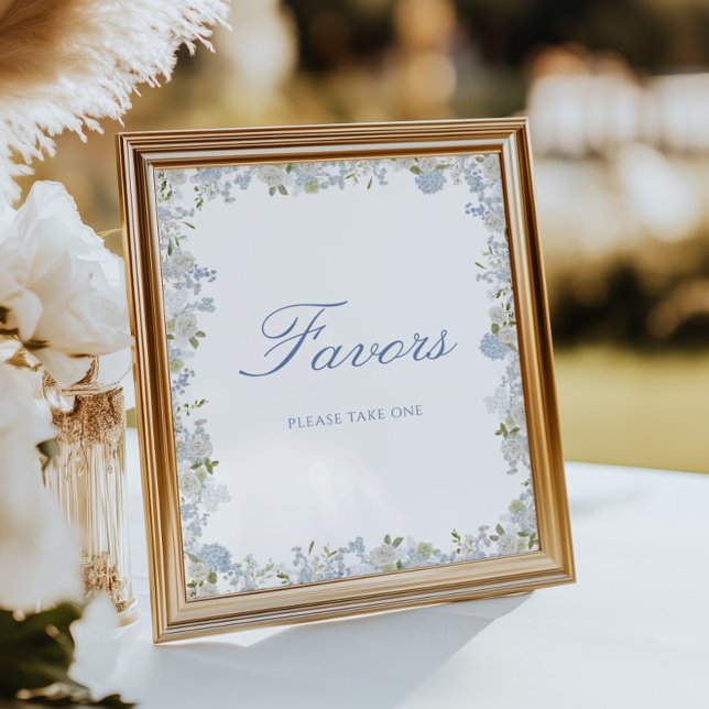 Poster Romantique bleu doux mariage floral Faveurs (Créateur téléchargé)