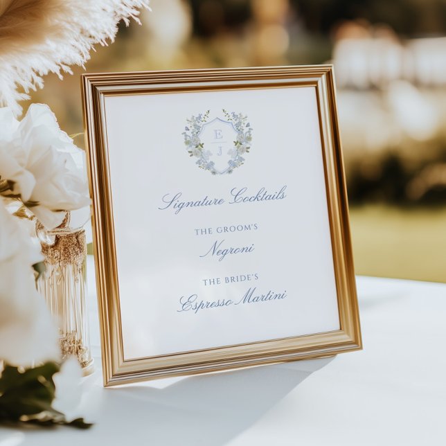 Poster Romantique bleu moelleux Monogramme Crest Signatur (Créateur téléchargé)