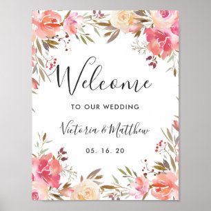 Poster Romantique Blush Bloom Floral Mariage Bienvenue