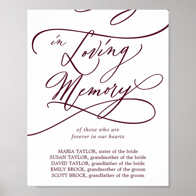 Poster Romantique Bourgogne Mariage de texte en mémoire d (Devant)