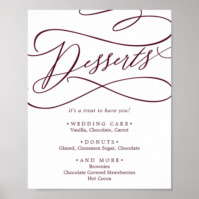 Poster Romantique Bourgogne Texte Mariage Desserts (Devant)