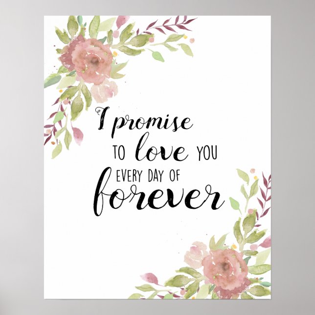 Poster romantique citation d'amour aquarelle rose fleurs  (Devant)