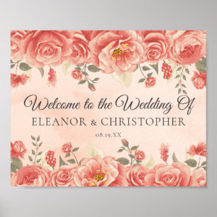 Poster Romantique Corail Vintage Rose Mariage Bienvenue