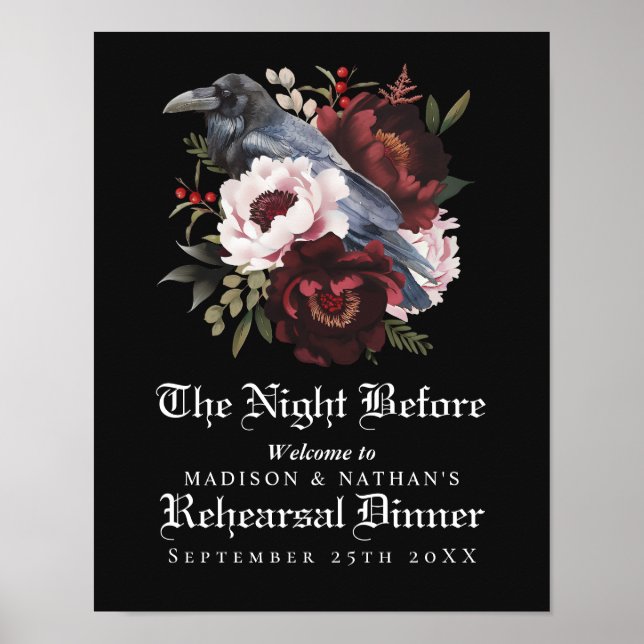 Poster Romantique Corbeau gothique Mariage Dîner de répét (Devant)