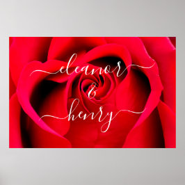 Poster Romantique Élégant Rouge Rose Couple Noms Script