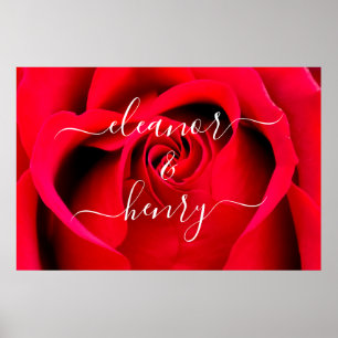 Poster Romantique Élégant Rouge Rose Couple Noms Script