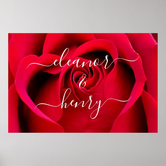 Poster Romantique Élégant Rouge Rose Couple Noms Script (Devant)